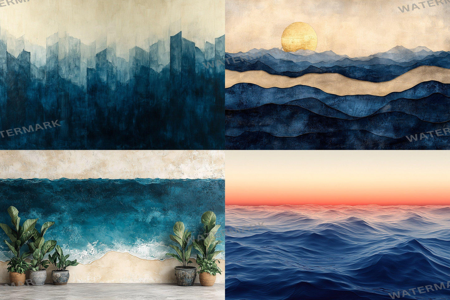 Modern Coastal Gradient Backdrop: PNGs for Beach Photo Editing, Abstract Ocean Photography Props, Serene Seaside Digital Backdrops