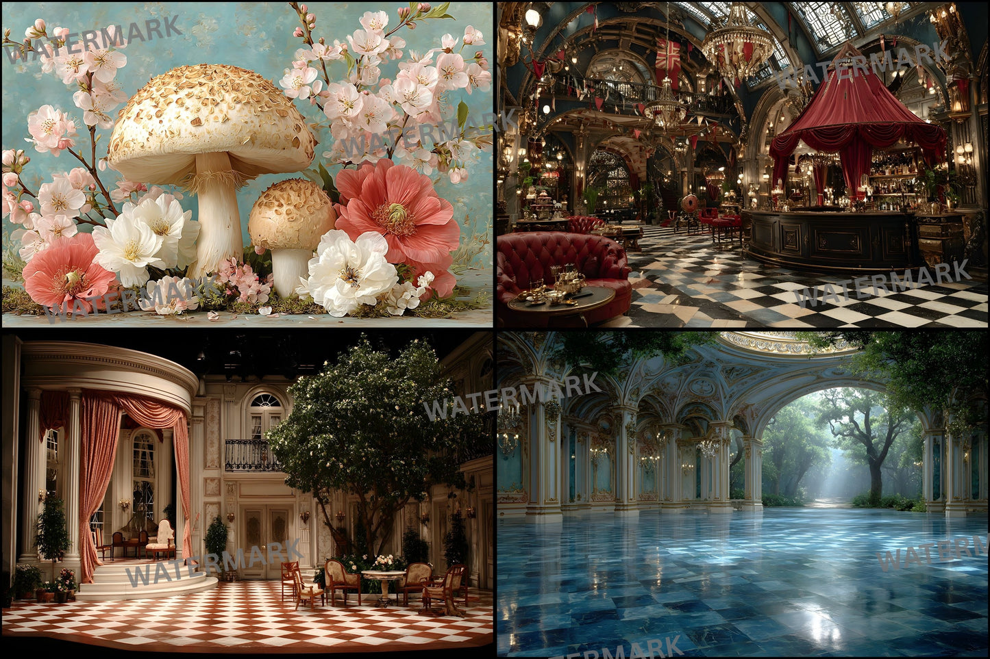 Alice in Wonderland Backdrop Bundle, Whimsical Digital Backgrounds for Photography, Storybook Theme, Fantasy Photo Booth, High-Res Images, Landscape