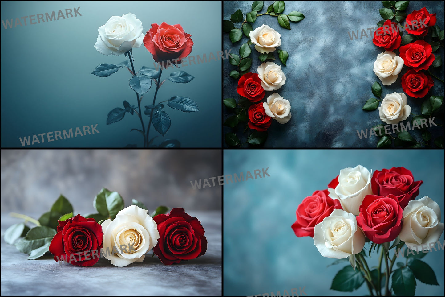 White Red Roses Photography Backdrop, Elegant Floral Background for Portraits, Wedding Photo Booth, Digital Download, Ratio