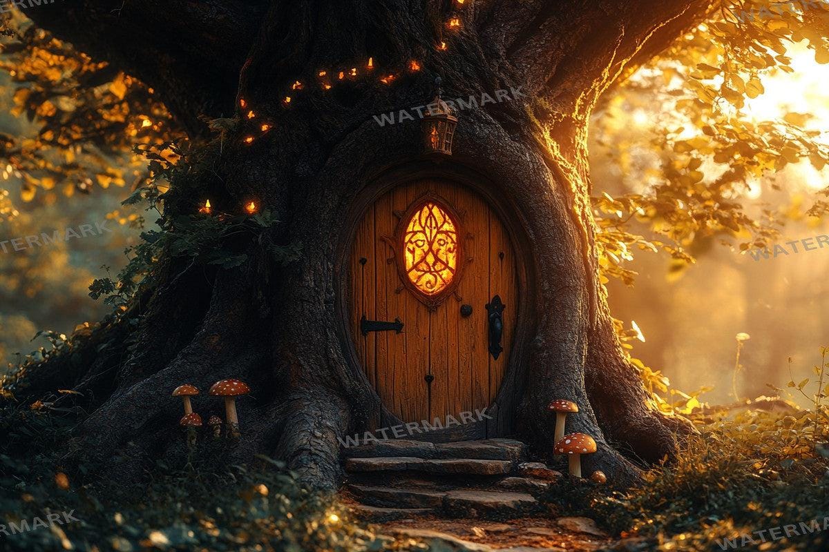Magical Fairy Door Backdrops, Enchanted Forest Treehouse Digital Background, Whimsical Fantasy Secret Garden - Photoshop - Photo Editing