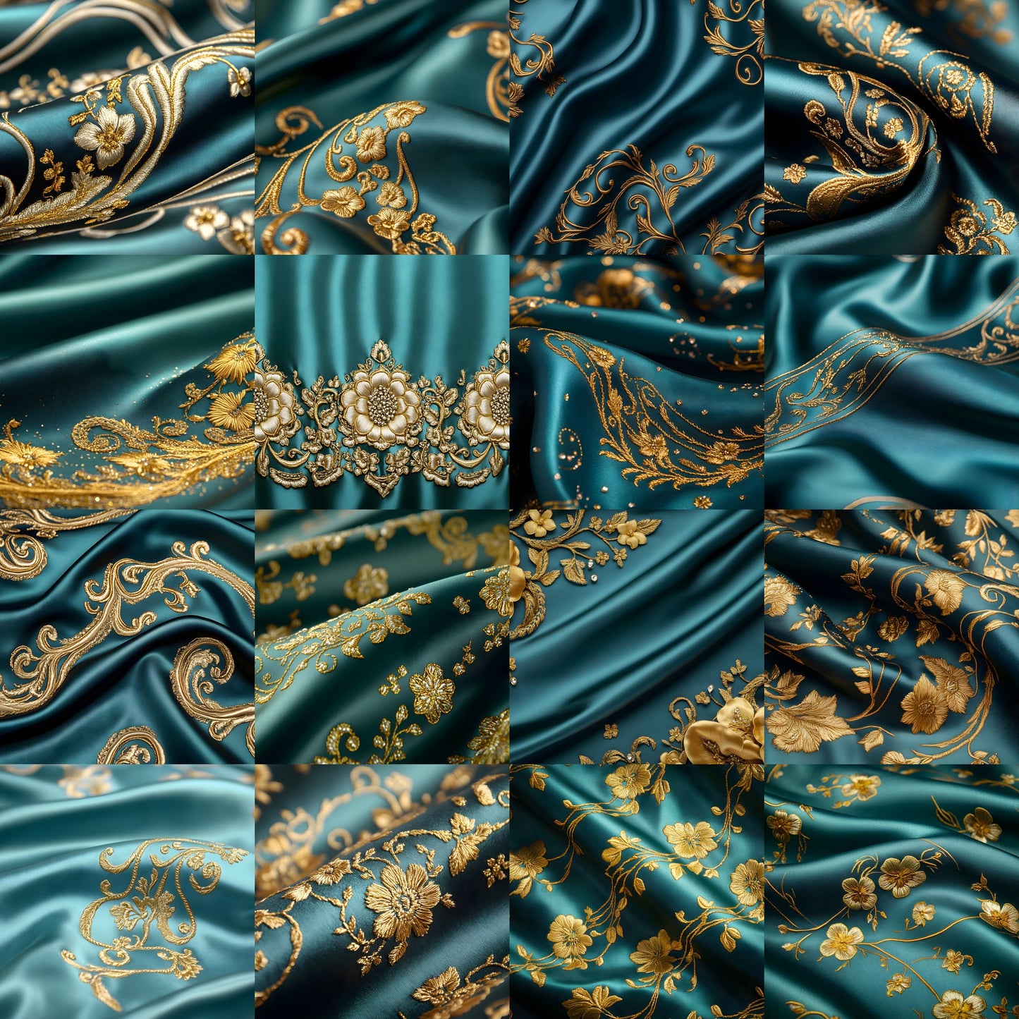 Teal Gold Embroidered Satin Digital Backdrop, Luxury Photo Background, Elegant Portrait Photography, Wedding, Newborn, Images