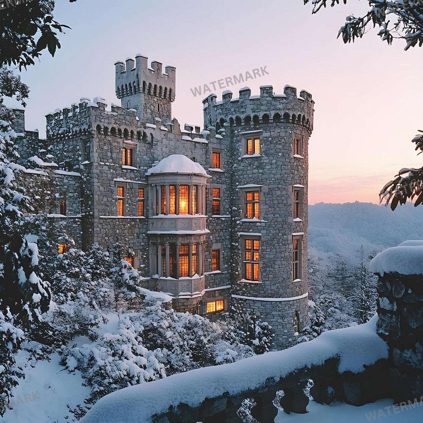 Winter Castle Digital Backdrops - Magical Winter Wonderland Photo Backdrops for Photographers, Family Portraits, Visual Storytelling