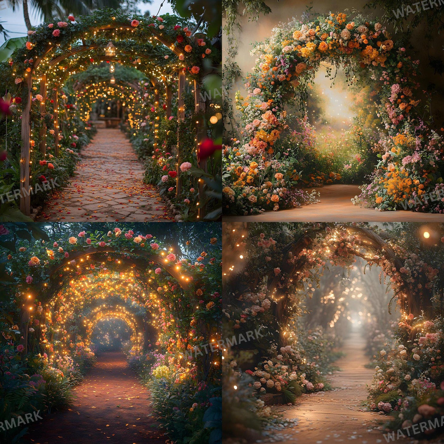Bohemian Garden Backdrops, Magical Floral Archway Scenes for Weddings, Maternity, Parties, Floral Photography Background, Boho Backdrop