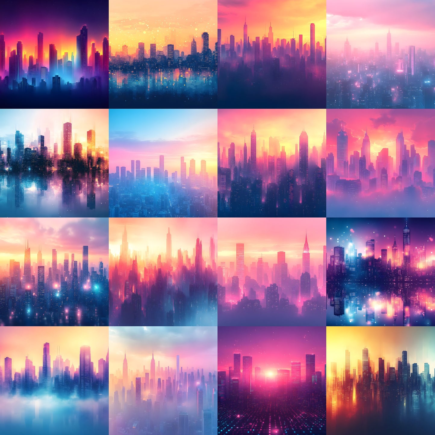 Abstract Cityscape Digital Backdrop Bundle, Skyline Photography Backgrounds for Composites, Urban Fantasy Photo Overlays, Images