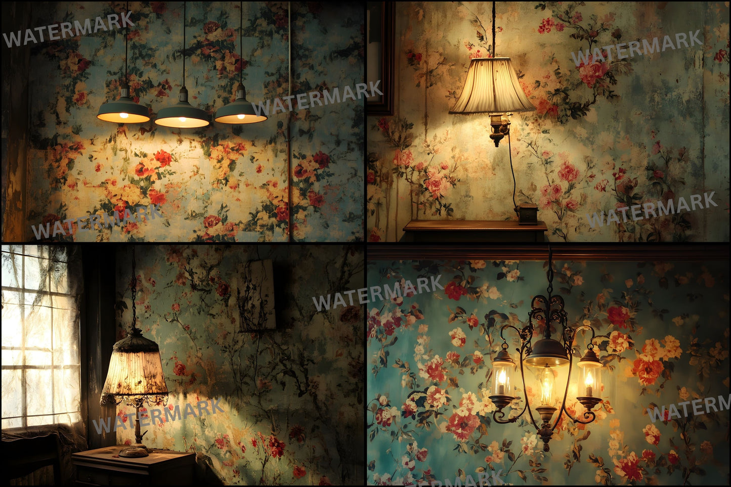 Vintage Wallpaper Room Digital Backdrop, Photography Backgrounds, Antique Interior Photo Prop, High-Res Image for Photographers