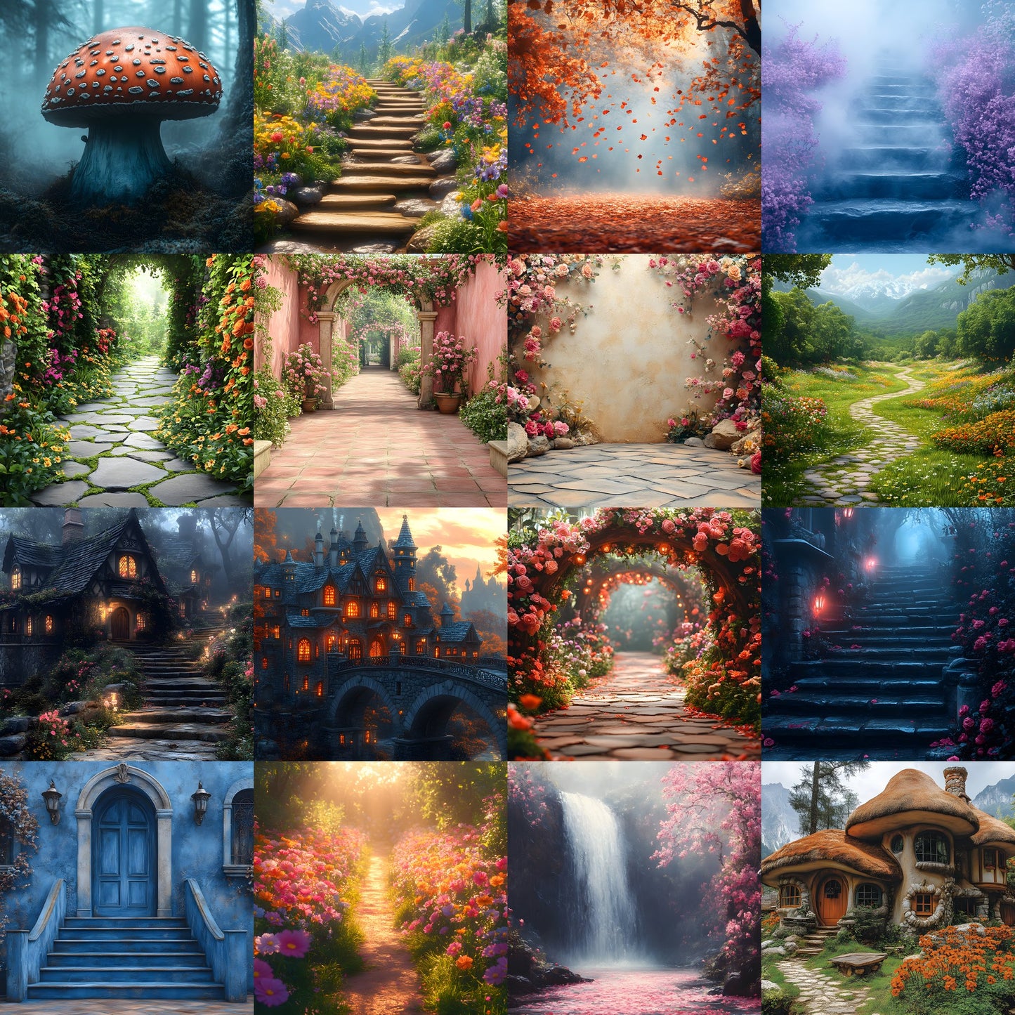 Alice in Wonderland Backdrop Set, Fantasy Storybook Digital Backgrounds for Photography, Whimsical Party Photo Booth, Images