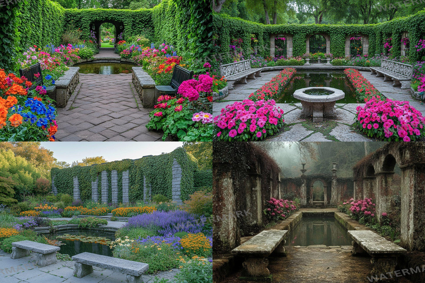 Victorian Walled Garden Backdrop: 1PNGs for Antique Secret Garden Photos, Climbing Rose Brick Wall Scenes, Period Drama Digital Backdrops