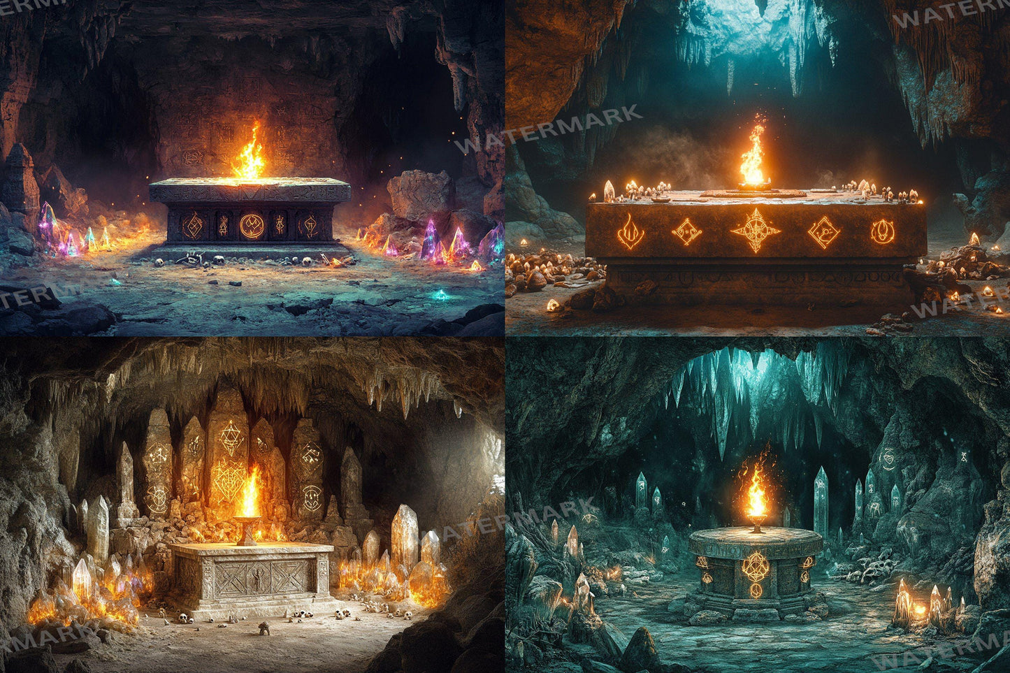 Ancient Cave Altar Backdrop: 3PNGs for Dark Fantasy Photography, Underground Ritual Chamber Scenes, Mystical Stone Digital Backdrops