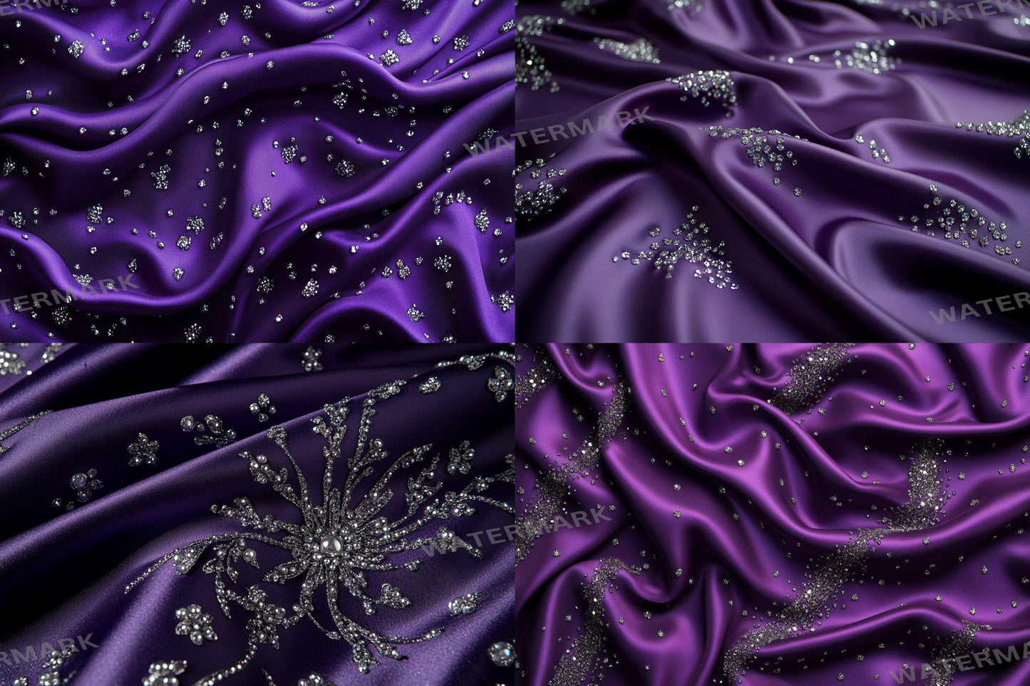 Purple Satin Embellished Backdrops | Digital Luxury Fabric Scenes | Glamour & Fantasy Photography Backgrounds - Purple Backdrops