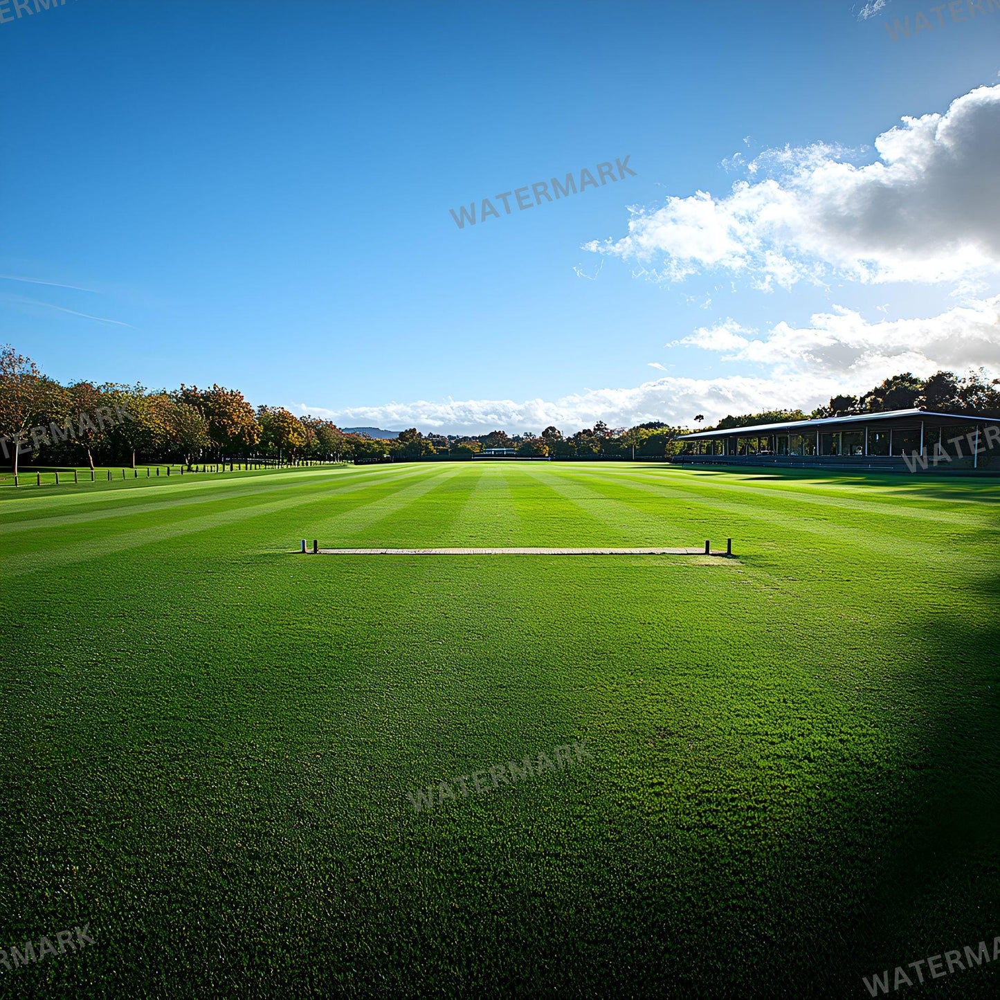 a green field with a blue sky in the background