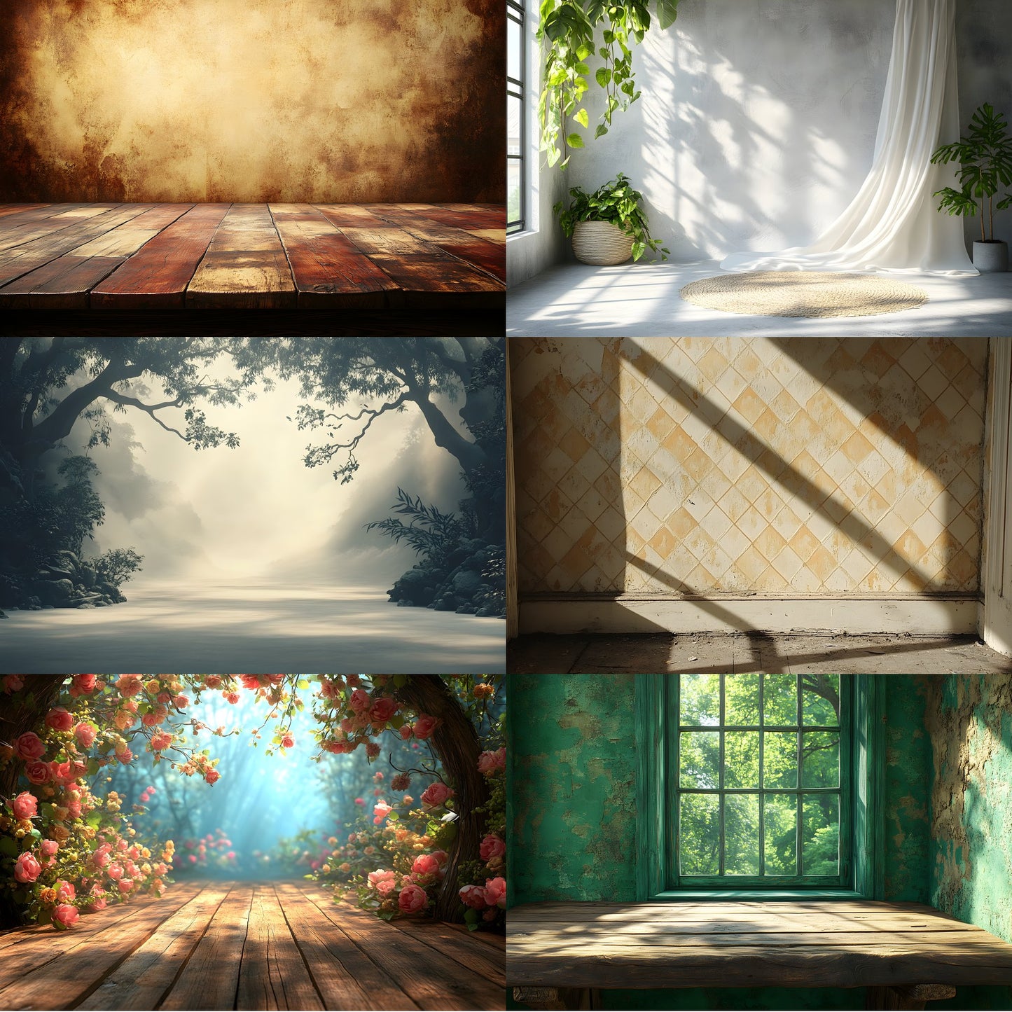 Vintage Sunlit Room Digital Backdrop, Wallpaper Backgrounds for Photography, High-Resolution Textures, Photo Overlays