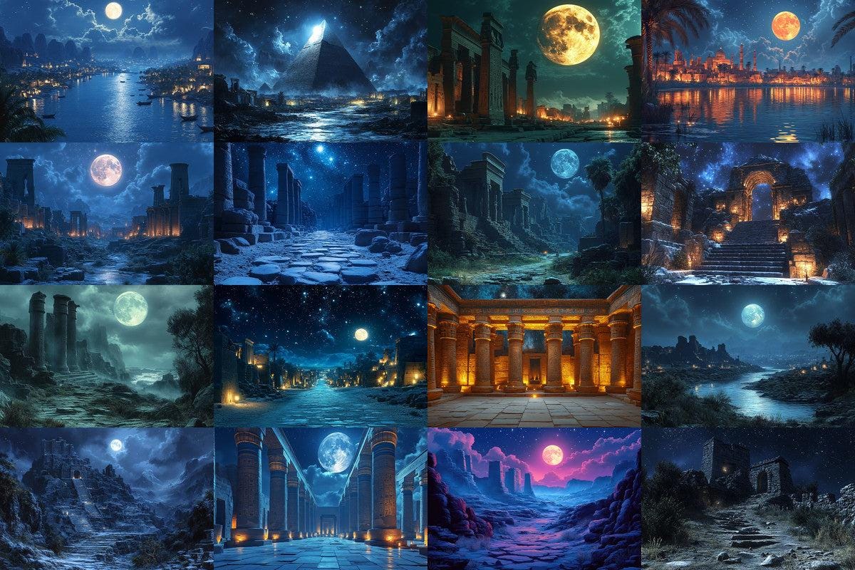 Ancient Egyptian Night Backdrops - Warm Aesthetic Photo Editing Overlays for Digital Art 00x00px Commercial Use Allowed