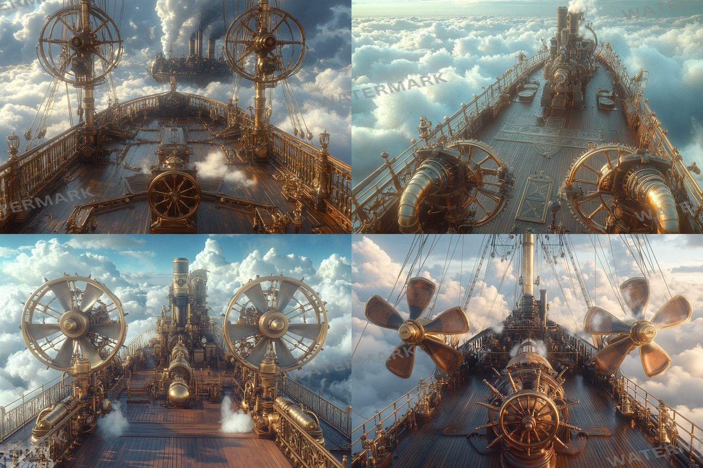 Airship Deck Digital Backdrops - Steampunk Sky Junk Journal & Scrapbook Papers - Fantasy Airship Backgrounds - Photo Overlays - Steampunk