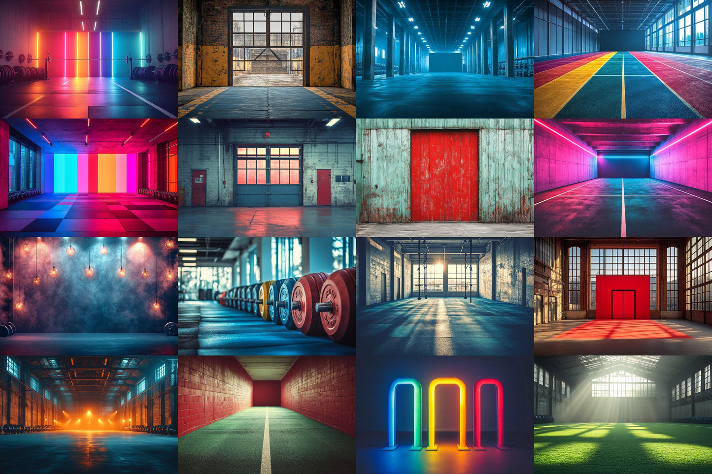 Crossfit Studio Backdrops, Modern Fitness Gym Interiors, Industrial Workout Spaces, Athletic Training Digital Backgrounds