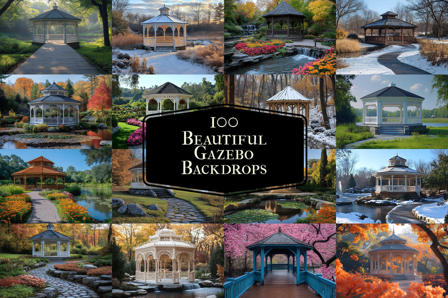 Beautiful Gazebo Backdrops | Elegant Garden Digital Backgrounds | Wedding Pavilion Scene | Park Photoshop Backdrop | Garden Photography