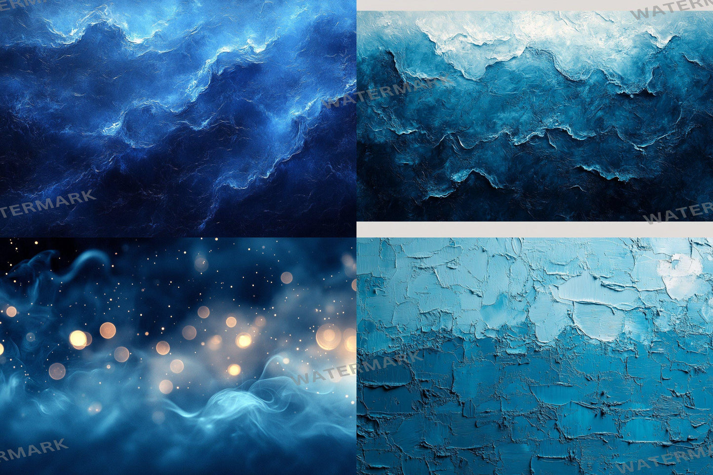 Blue Texture Ethereal Digital Backdrops - Junk Journal & Scrapbook Papers - Dreamy Textured Backgrounds - Digital Art Photo Overlays