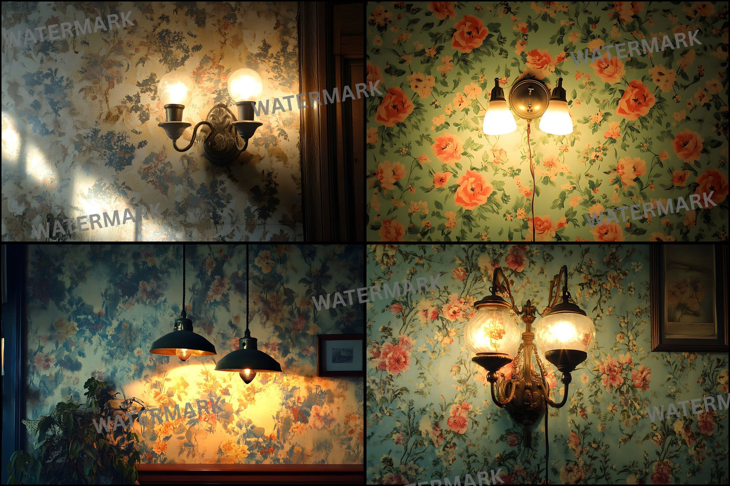 Vintage Wallpaper Room Digital Backdrop, Photography Backgrounds, Antique Interior Photo Prop, High-Res Image for Photographers