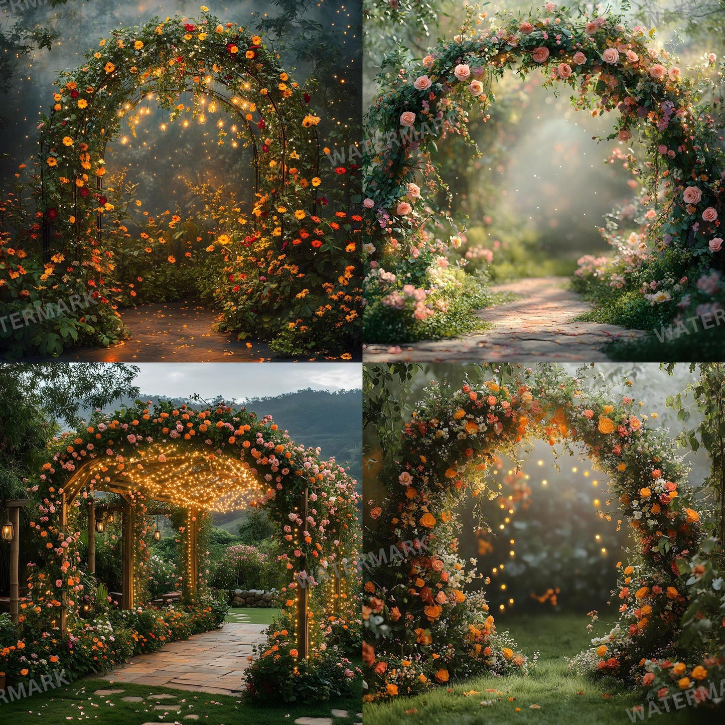 Bohemian Garden Backdrops, Magical Floral Archway Scenes for Weddings, Maternity, Parties, Floral Photography Background, Boho Backdrop
