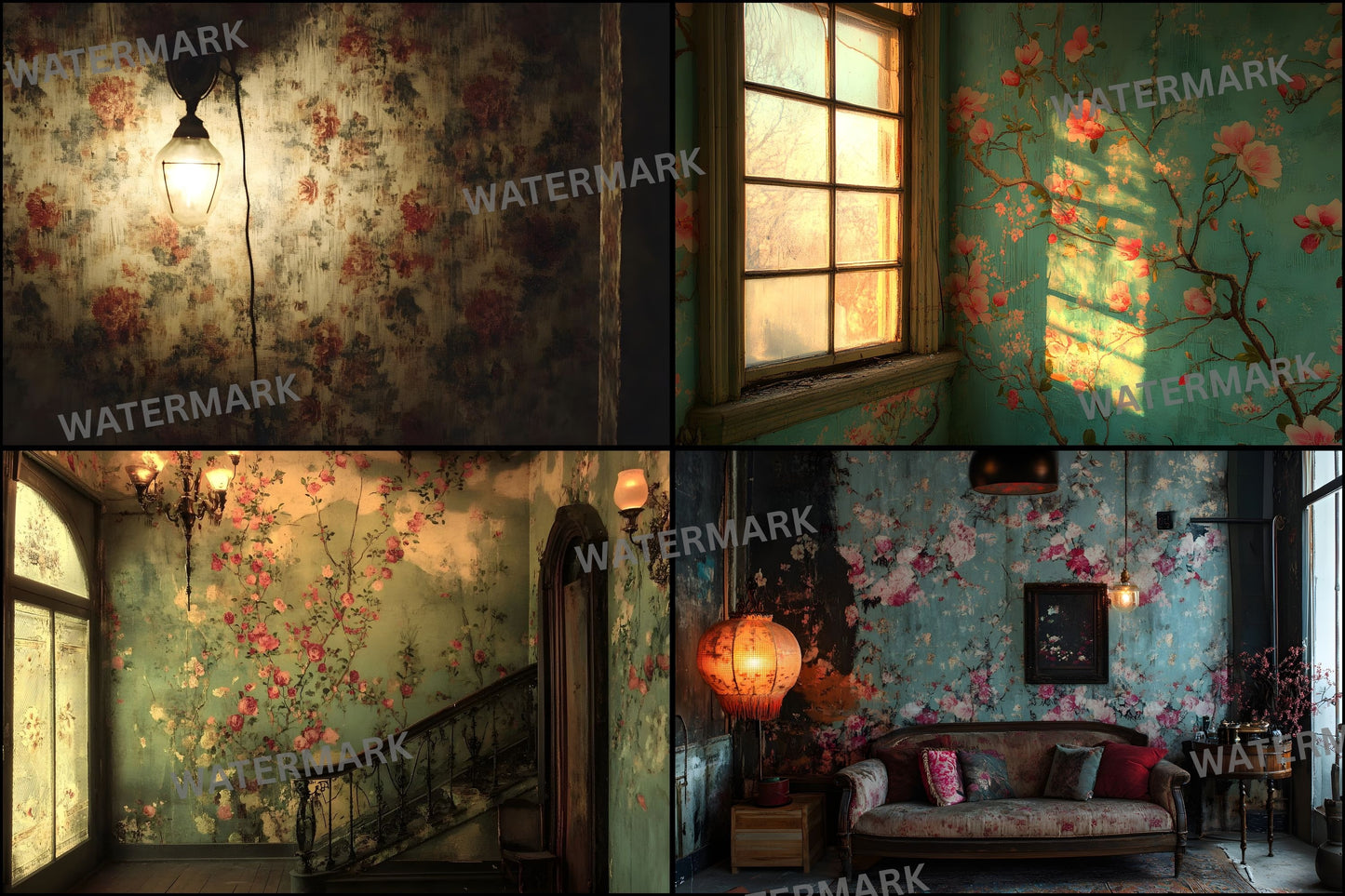 Vintage Wallpaper Room Backdrops, Photography Backgrounds, Digital Download for Portrait Photography, High-Resolution Images