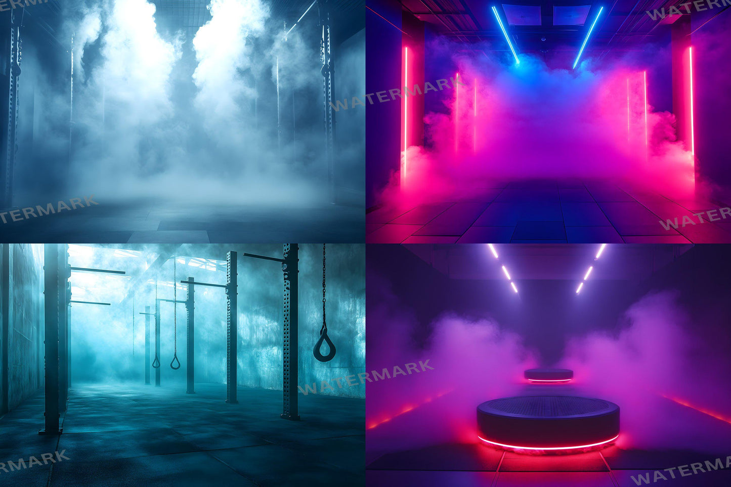 Futuristic Gym Backdrop Pack - Neon Industrial Fitness Backgrounds for Workout Photography Photoshop Composites - Neon Lights