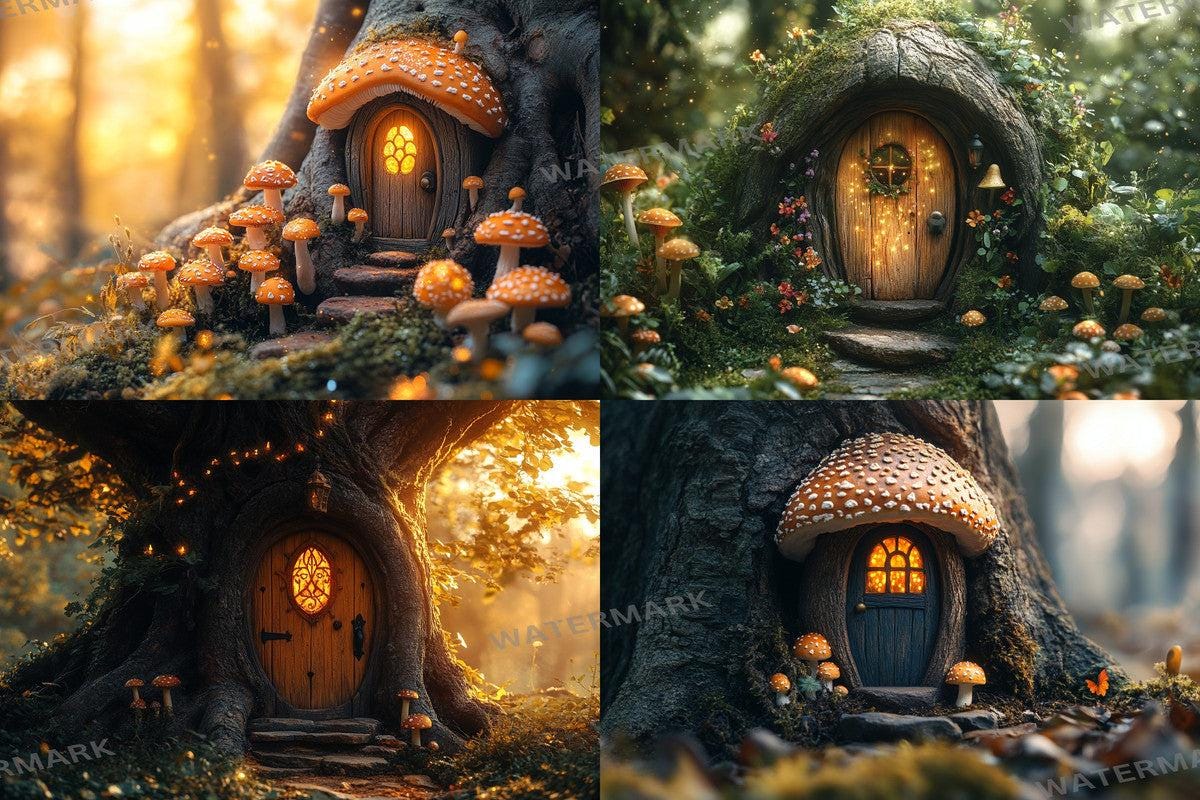 Magical Fairy Door Backdrops, Enchanted Forest Treehouse Digital Background, Whimsical Fantasy Secret Garden - Photoshop - Photo Editing