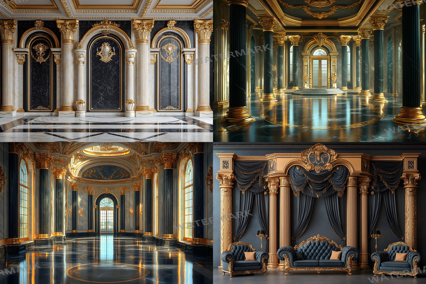 Art Deco Palace Backdrops - Luxury Golden Ballroom & Vintage Glam Photography Backgrounds - Maternity, Wedding Backdrops, Backgrounds
