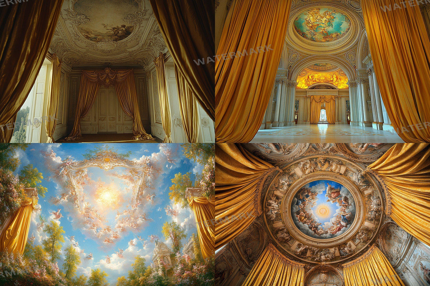 Baroque Regal Fresco Digital Backdrops, Grand Palace Ceiling Photography Backgrounds, Ornate Royal Interior - Baroque Luxury Room