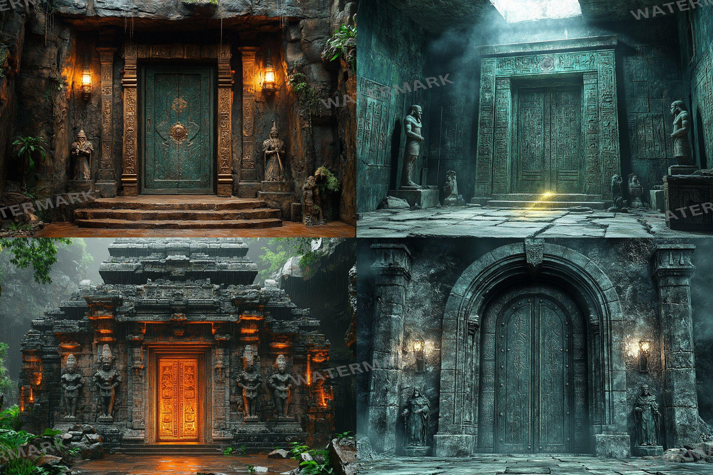 Ancient Temple Door Backdrop: PNGs for Fantasy Adventure Photography, Mystical Stone Archway Portals, Lost Civilization Digital Backdrop