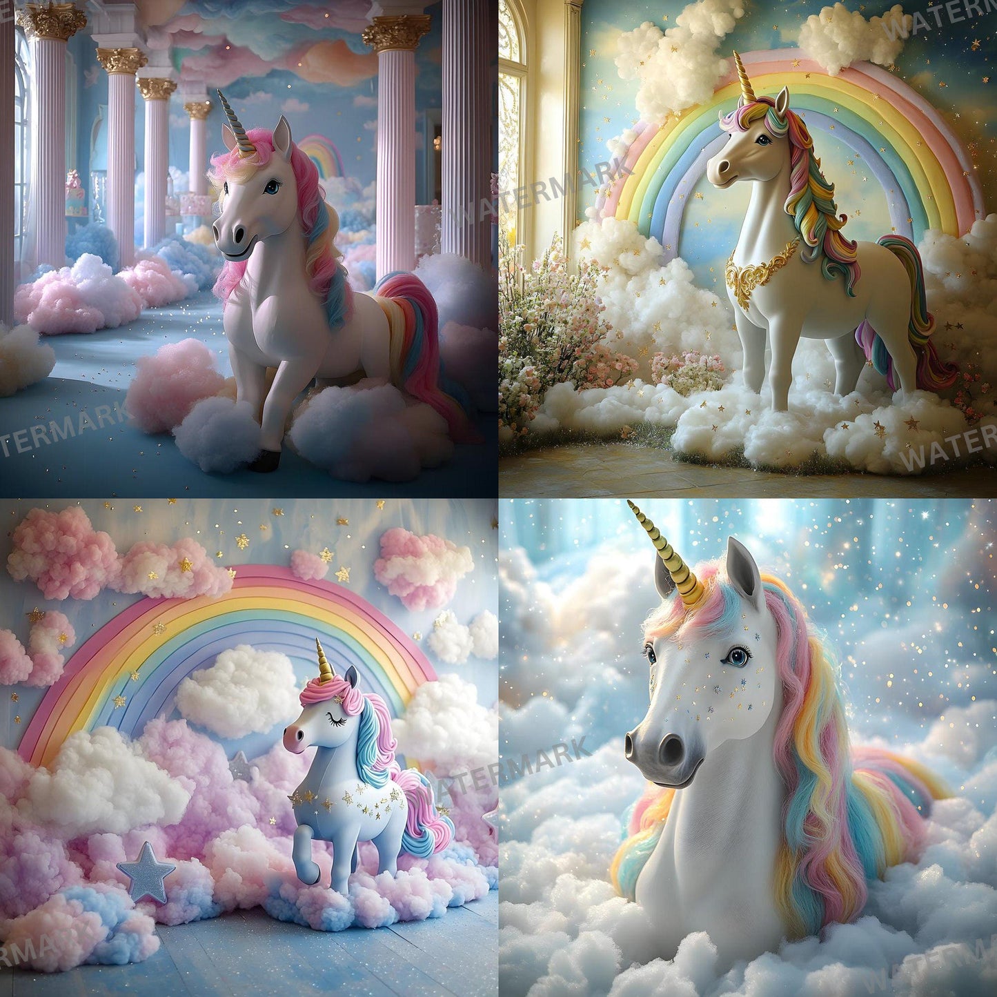 Unicorn Fantasy Backdrops - Magical Enchanted Clouds, Mythical Digital Backgrounds, Photoshop Overlay - Portraits, Photography Background