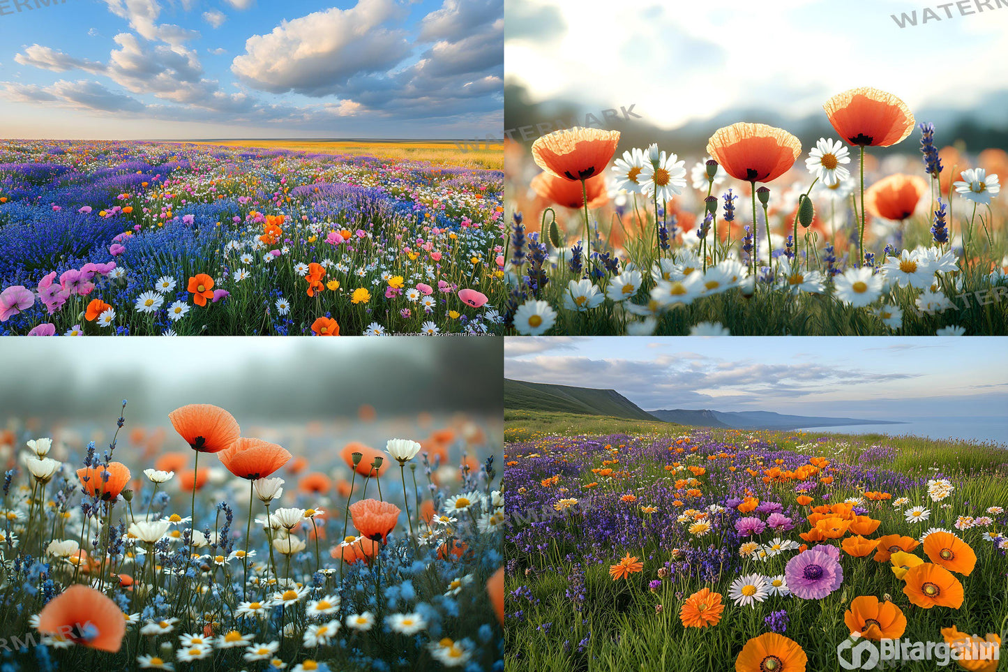 Meadow Bliss Backdrops - Stunning Wildflower Fields Landscape Photography Backgrounds - Floral Backdrops - Wedding, Maternity Backdrop