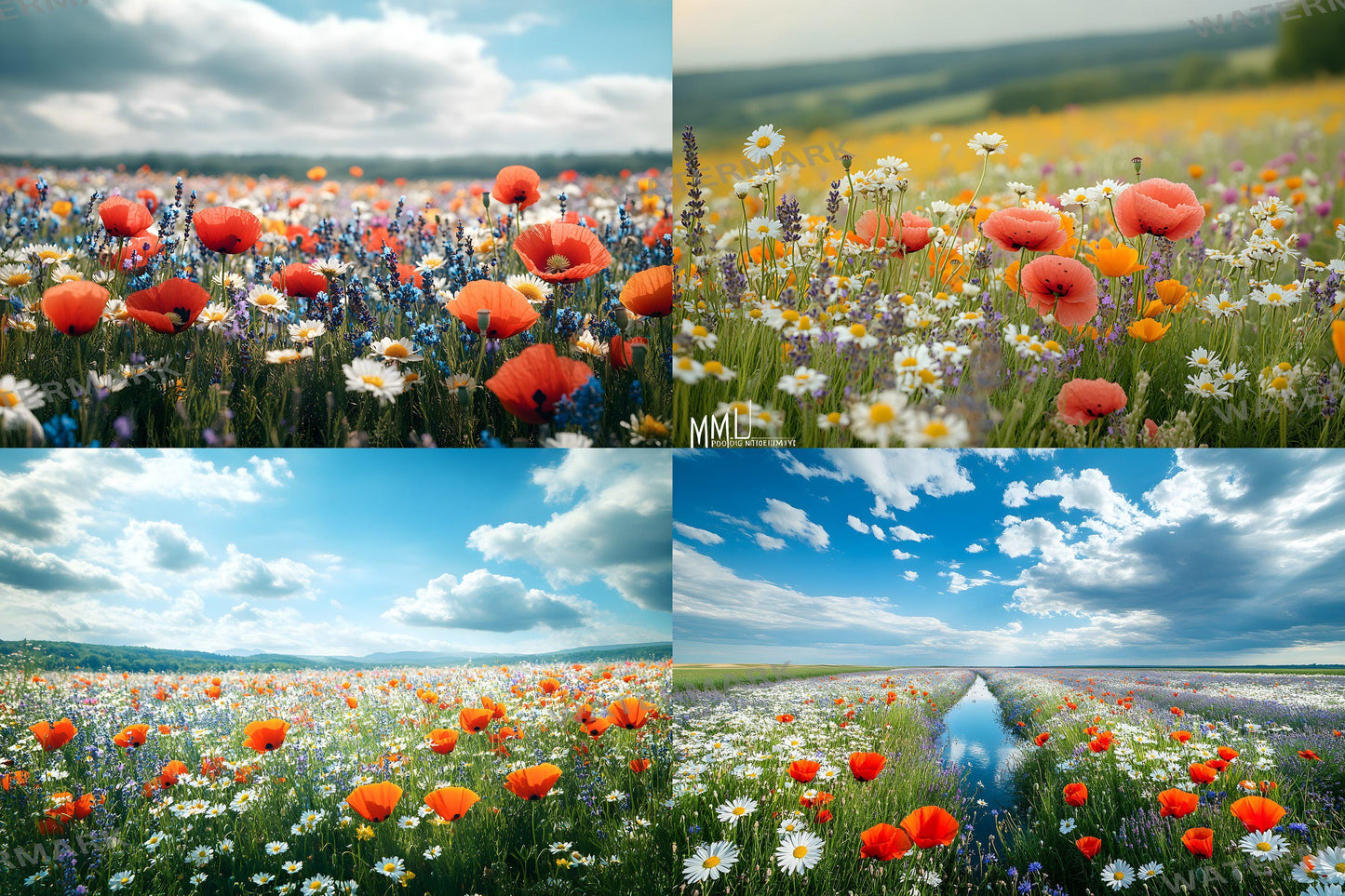 Meadow Bliss Backdrops - Stunning Wildflower Fields Landscape Photography Backgrounds - Floral Backdrops - Wedding, Maternity Backdrop