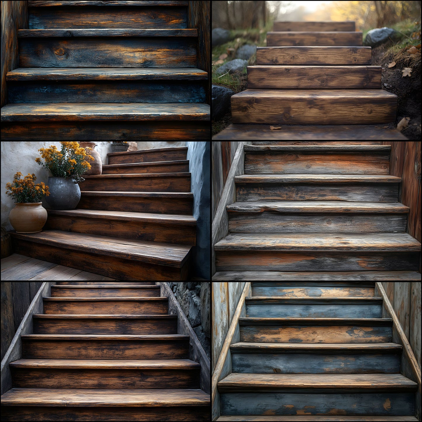 Rustic Wooden Staircase Digital Backdrop Vintage Photography Background for Portrait Photoshoot, Fairytale Scene Setter