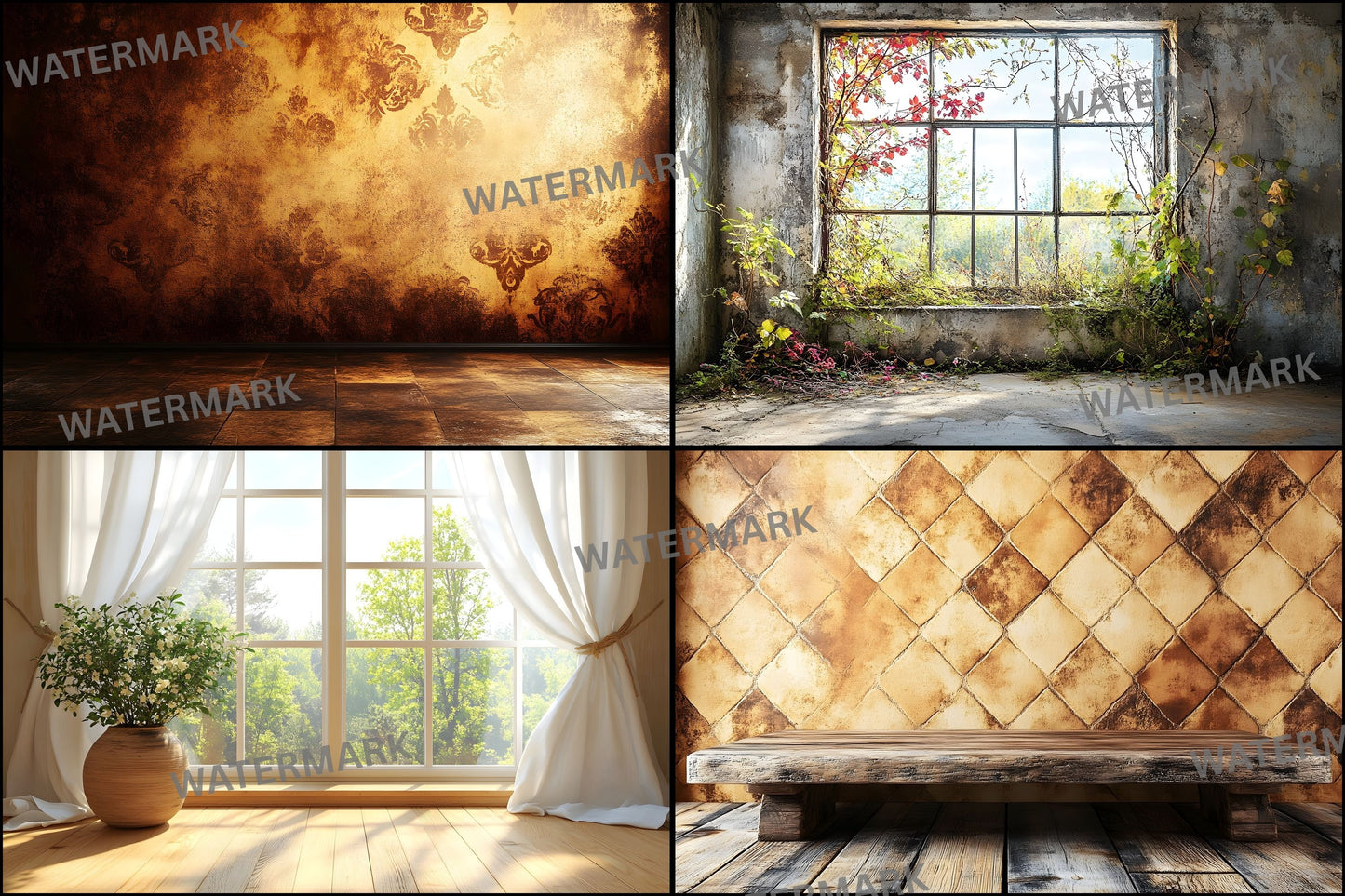 Vintage Sunlit Room Digital Backdrop, Wallpaper Backgrounds, Photography, Dreamy Photo Booth, High-Res Images
