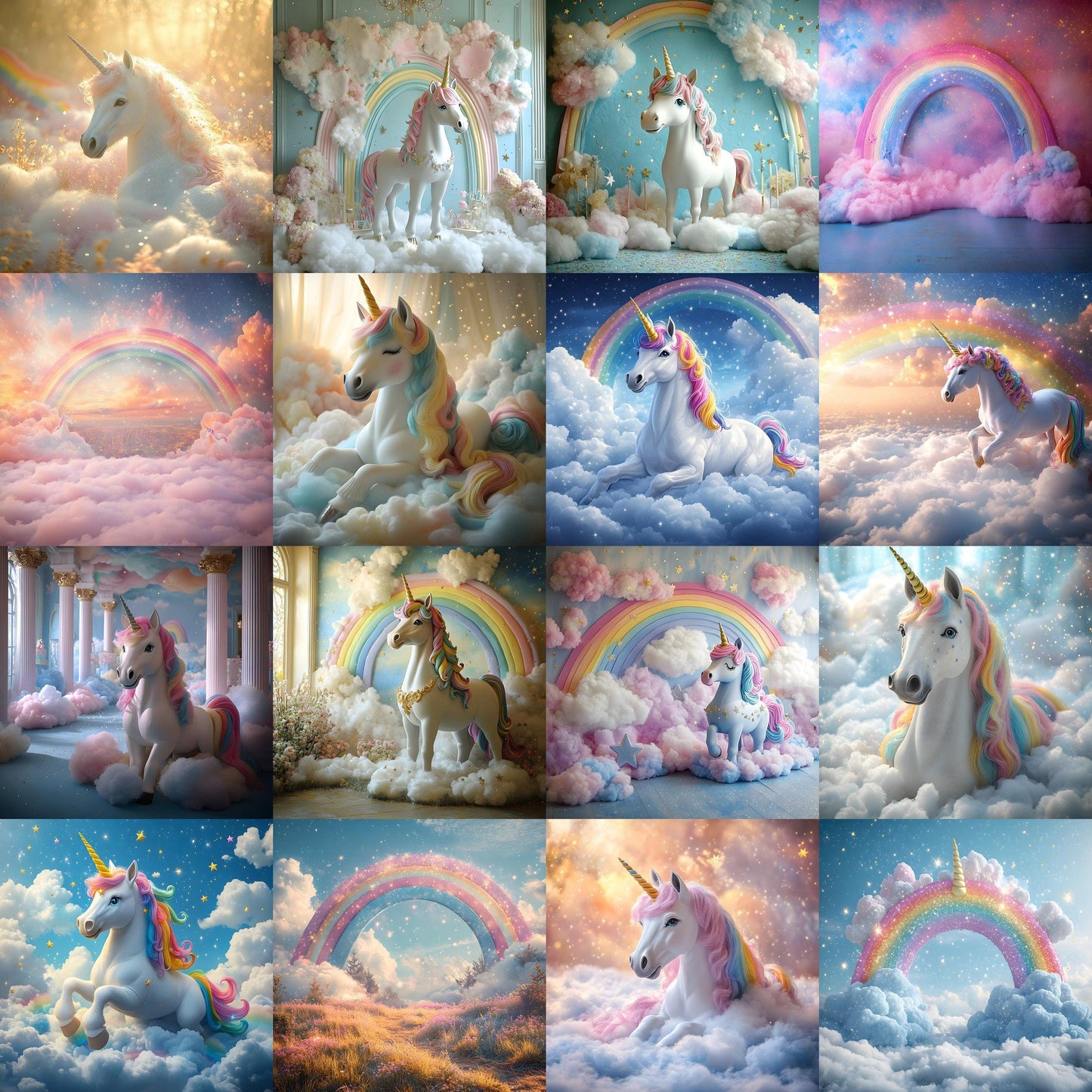 Unicorn Fantasy Backdrops - Magical Enchanted Clouds, Mythical Digital Backgrounds, Photoshop Overlay - Portraits, Photography Background