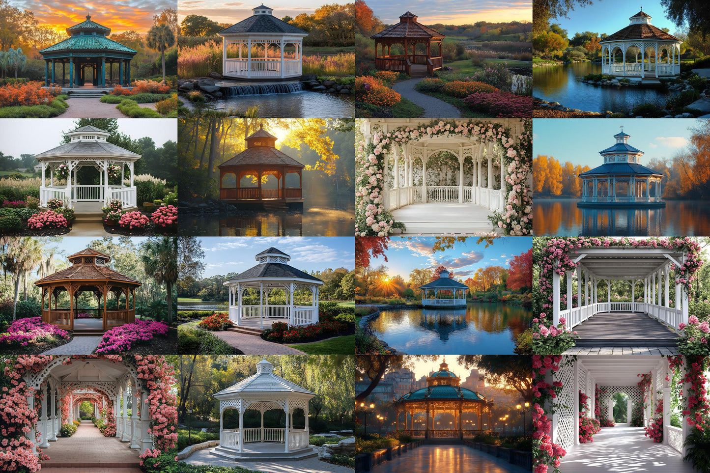 Beautiful Gazebo Backdrops | Elegant Garden Digital Backgrounds | Wedding Pavilion Scene | Park Photoshop Backdrop | Garden Photography