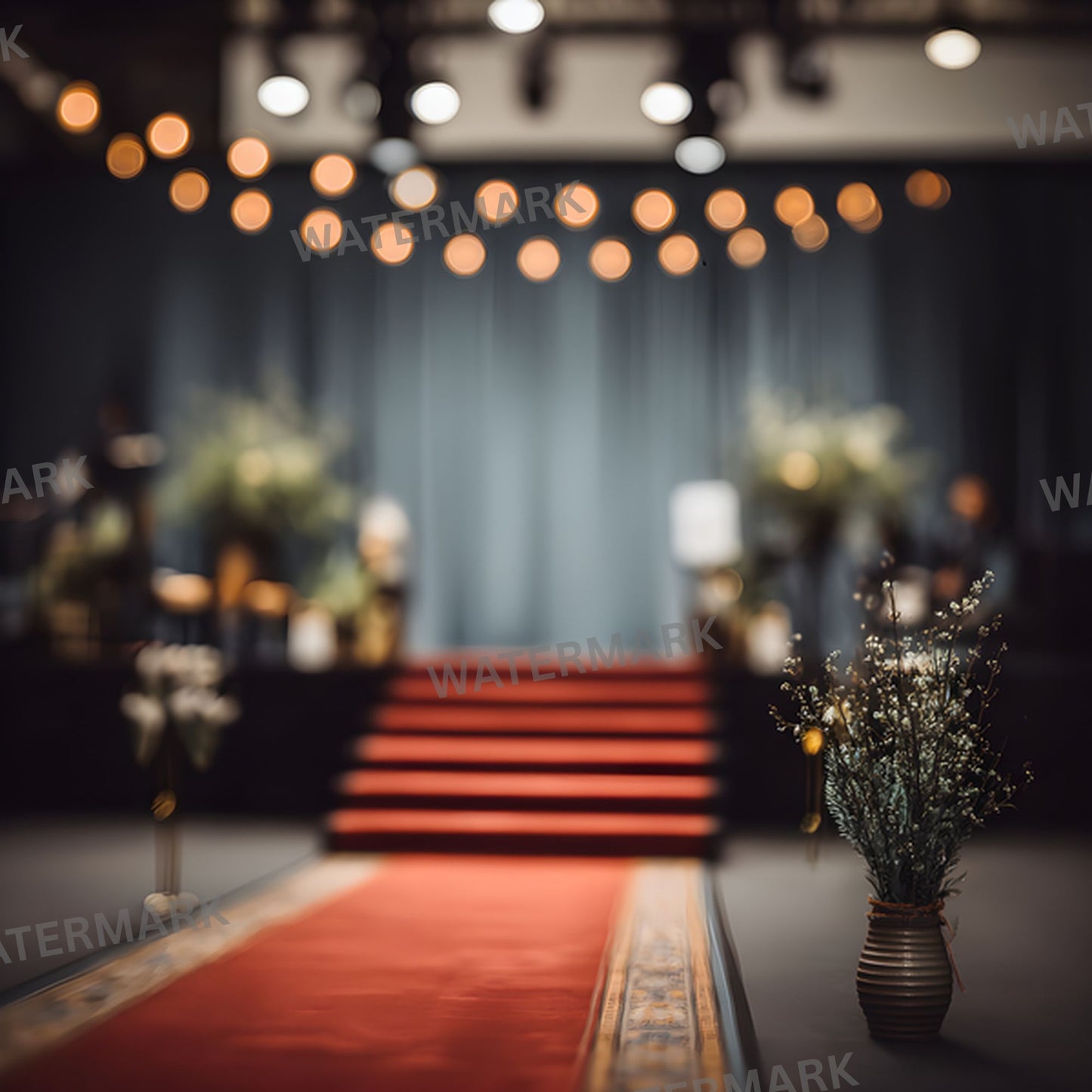 Empty Stage Red Stairs Lights Digital Backdrop, Photography Background, Theater Stage Photo Prop, Square Format, Dramatic Scene, High Resolution Image