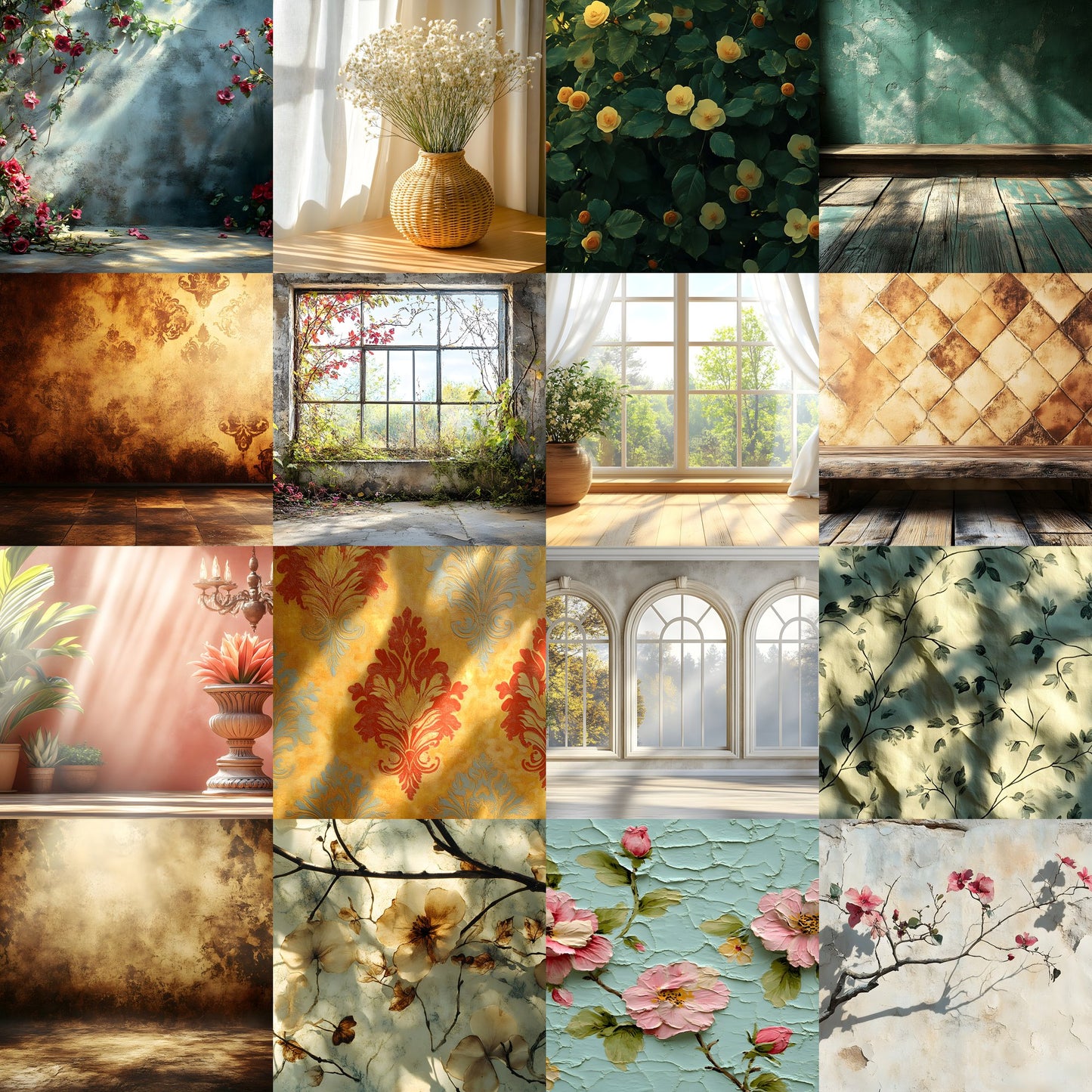 Vintage Sunlit Room Digital Backdrop, Wallpaper Backgrounds, Photography, Dreamy Photo Booth, High-Res Images
