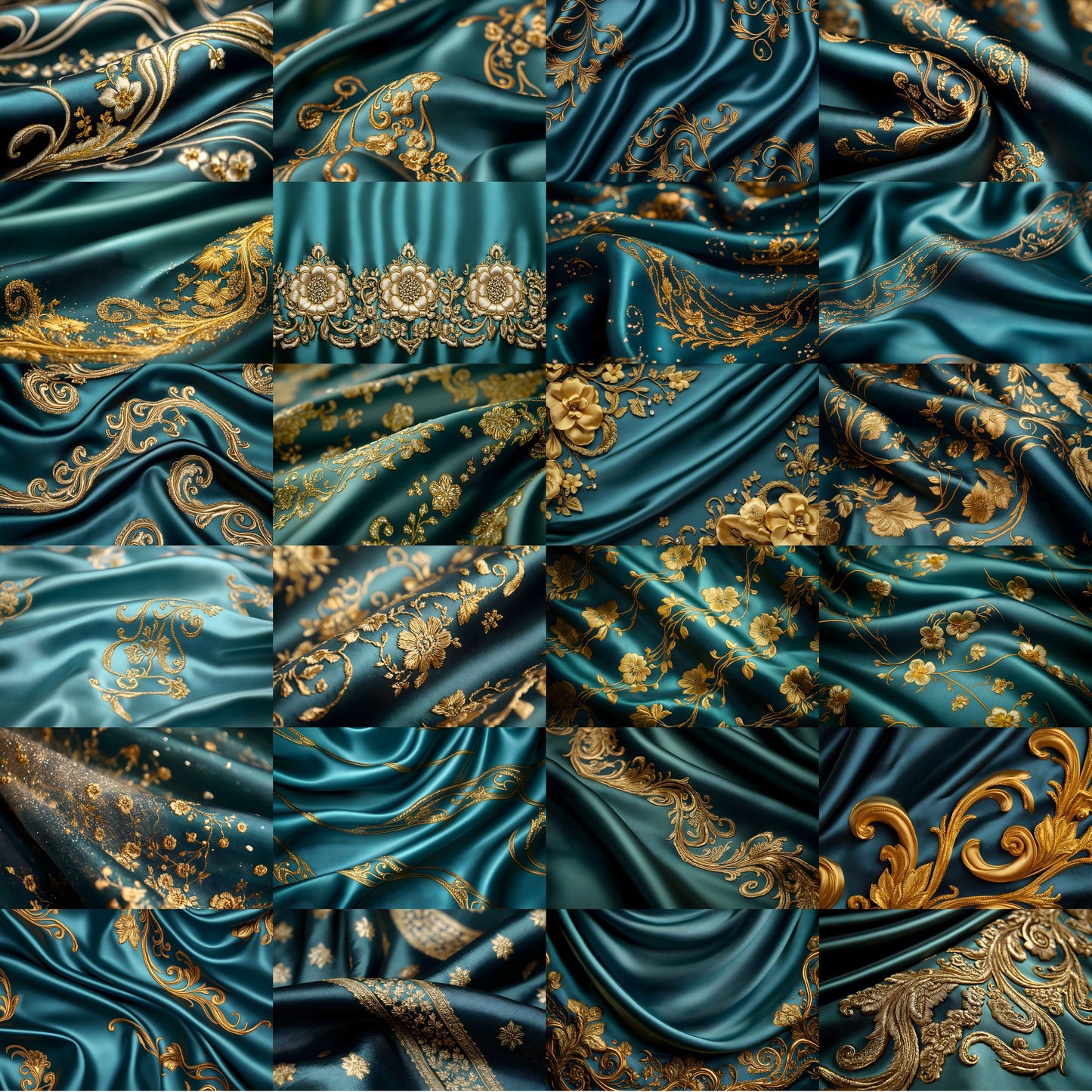 Teal Gold Embroidered Satin Digital Backdrop, Luxury Photo Background, Elegant Portrait Photography, Wedding, Newborn, Images