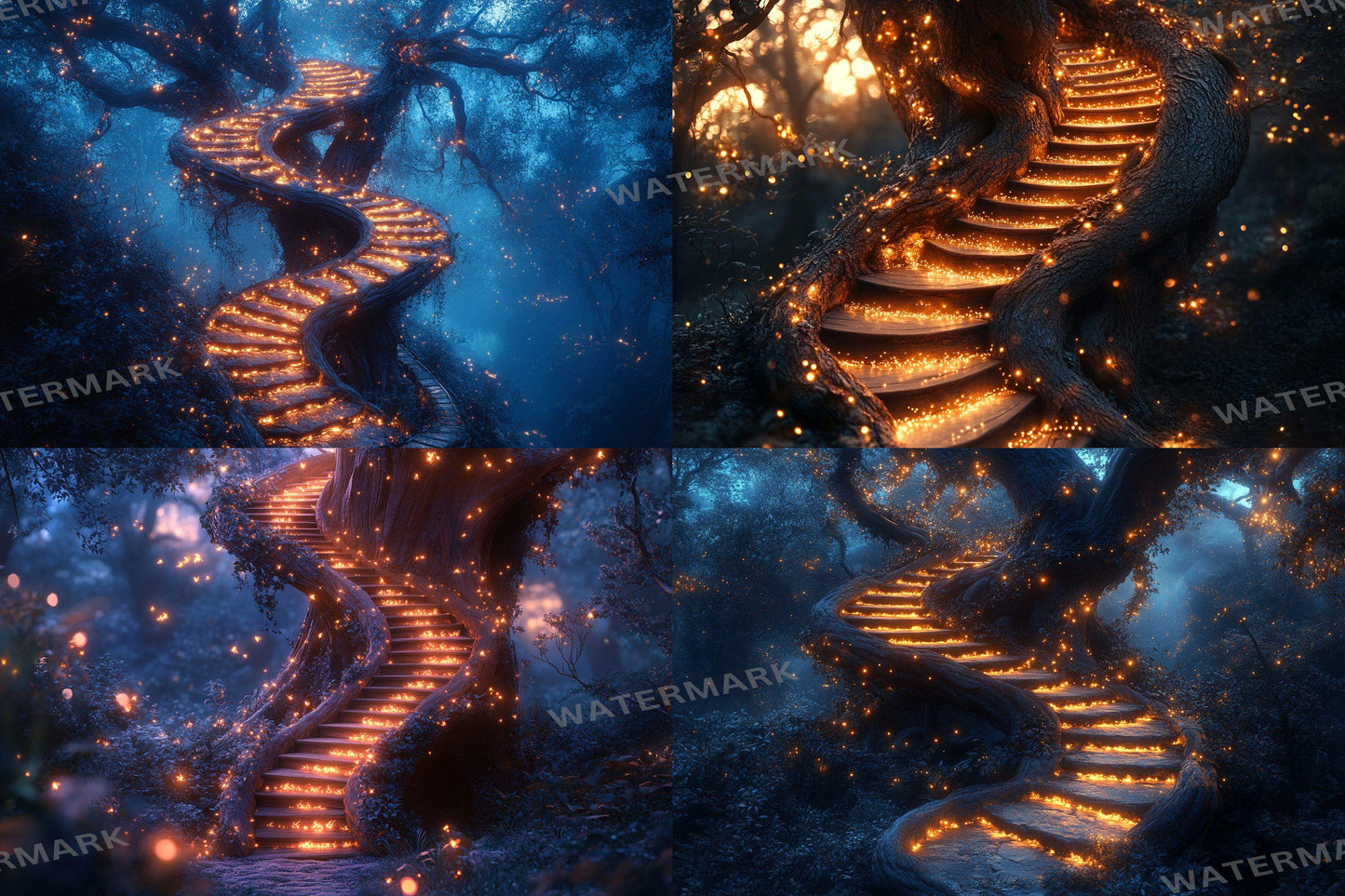 Winding Staircase Backdrop: 3PNGs for Elegant Mansion Interiors, Grand Castle Photos, Fairy Tale, Magical Woodland, Fairy Magical Forest