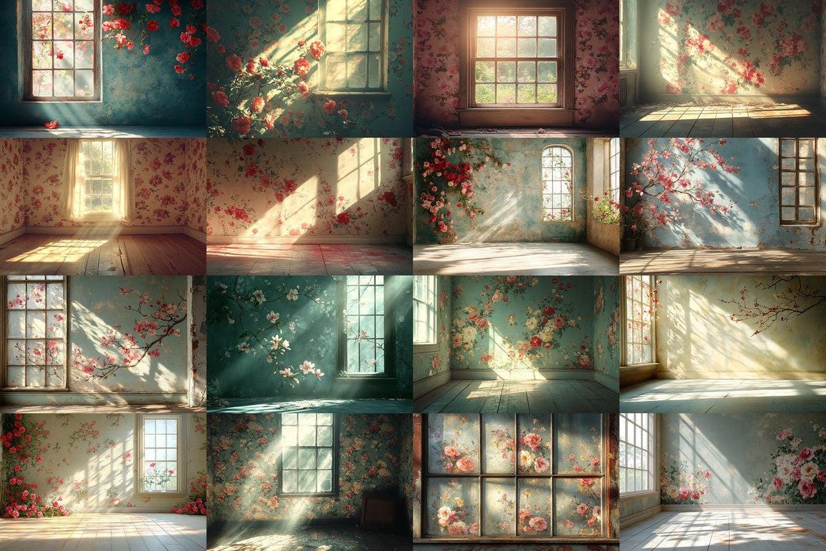 Vintage Floral Wallpaper Photography Backdrops - Textured Digital Art Aesthetic for Artists Designers - 00x00px PNGs