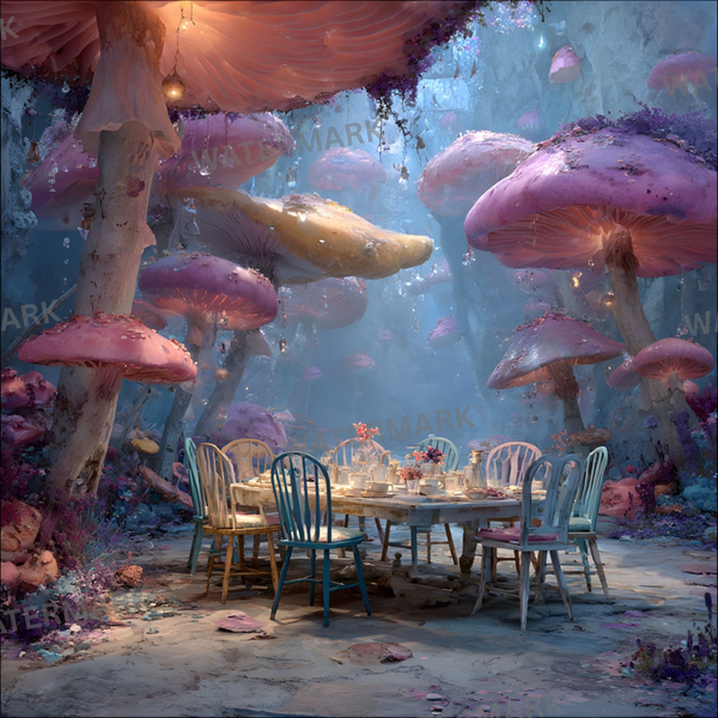Alice in Wonderland Backdrop, Tea Party Background, Digital Download for Birthday, Photography Prop, Whimsical Photo Booth, Square Image