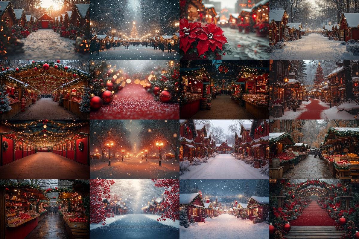 Warm Christmas Market Scene Photography Backdrops - 00x00px PNGs for Digital Artists Designers