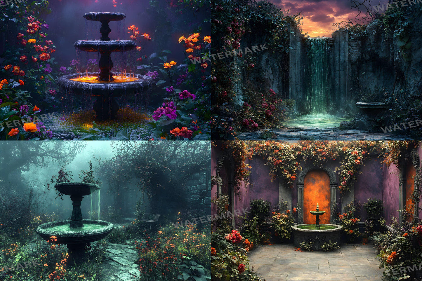 Witch���������s Eerie Garden Backdrops | Spooky Enchanted Forest | Mystical Night Scenes | Halloween Digital Backgrounds - Wizarding School