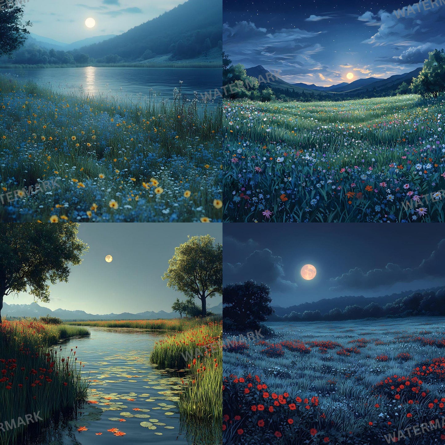 Captivating Moonlit Field Photoshop Composite, Magical Landscape Overlays, Fantasy, Nature & Surreal Photography, Visual Story Background