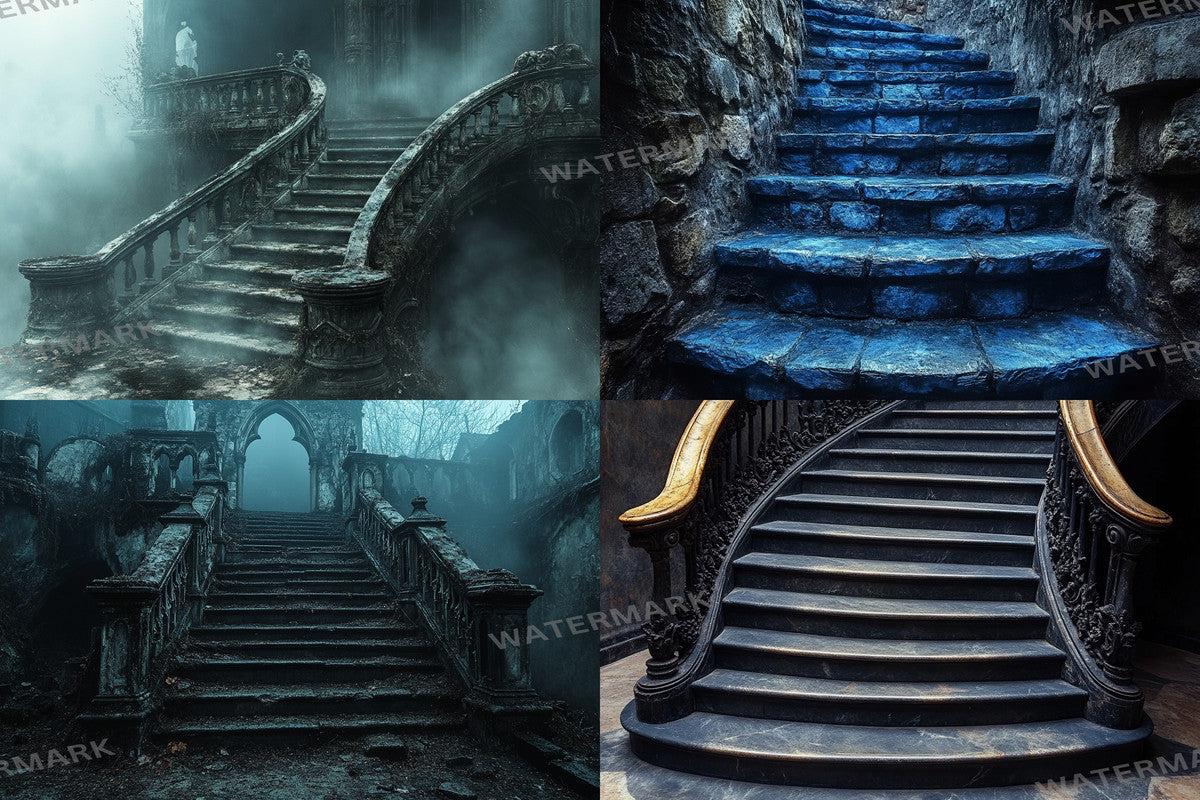 Dark Stone Staircase - Gothic Photography Backdrop - Photoshop Overlay - Haunted Background - Fantasy & Photo Editing - Gothic Backdrops