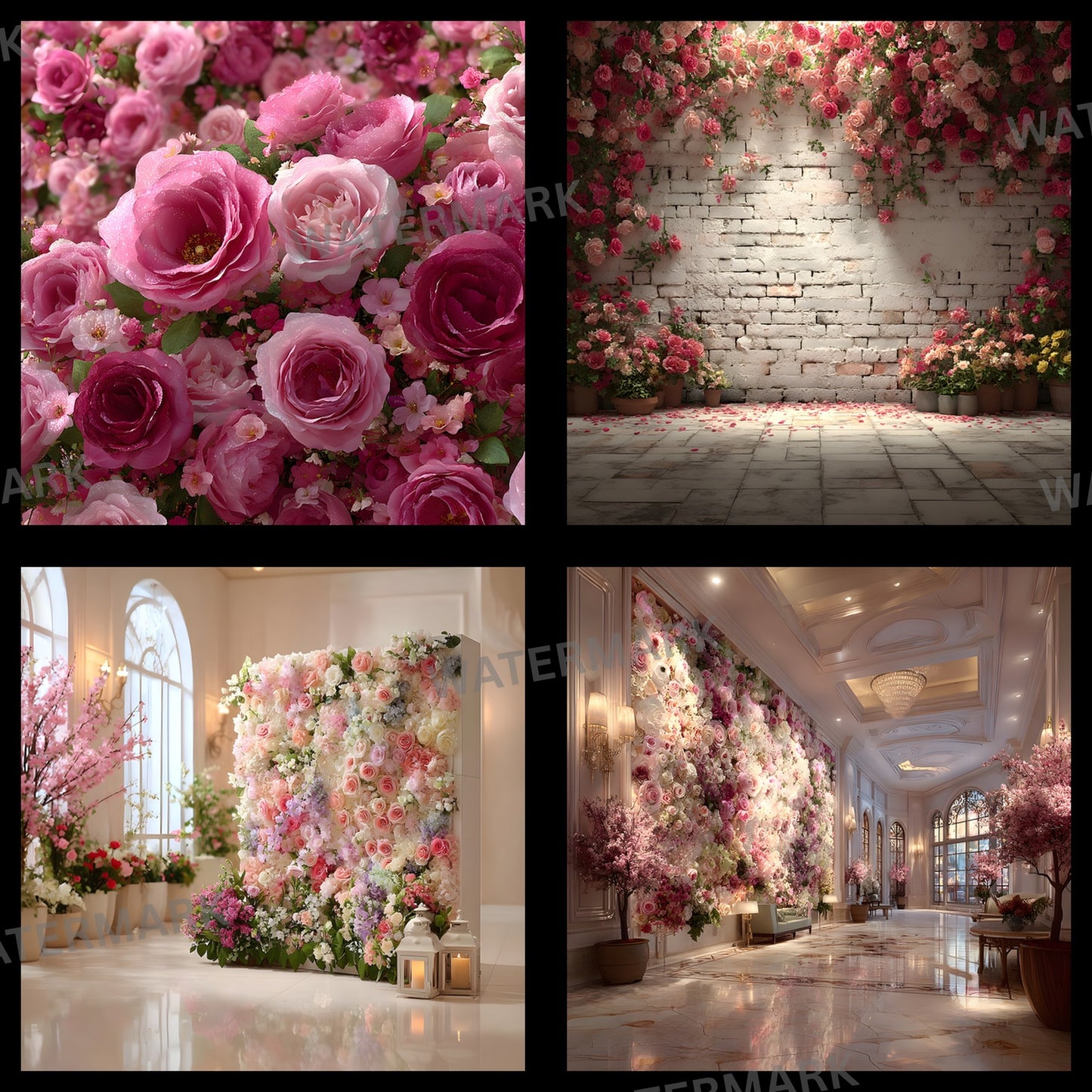Pink Rose Flower Wall Digital Backdrop Photography, Floral Wedding Background, Square Photo Booth Prop, Elegant Party Decor, Printable Portrait Image