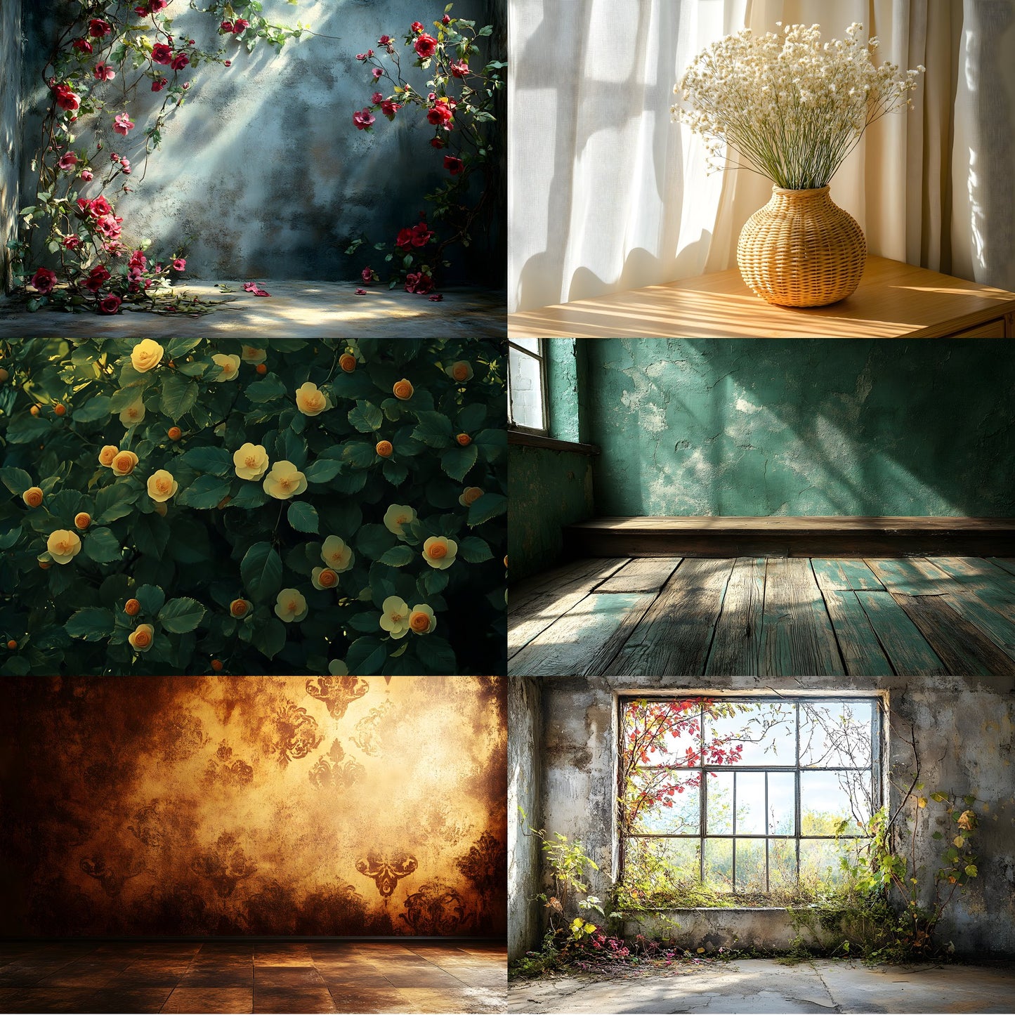 Vintage Sunlit Room Digital Backdrop, Wallpaper Backgrounds, Photography, Dreamy Photo Booth, High-Res Images