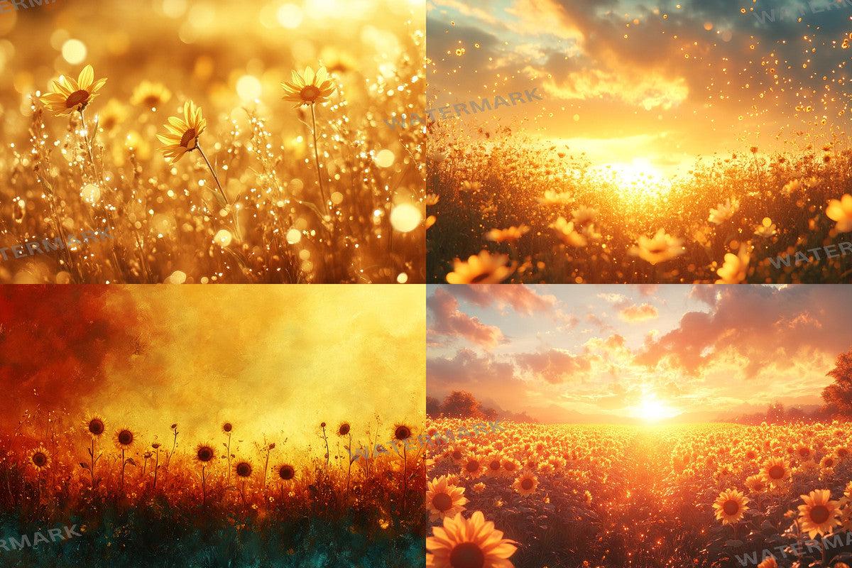 Warm Aesthetic Sunflower Field Glow Backdrops for Photographers Designers - 00x00px PNGs Commercial Use Allowed
