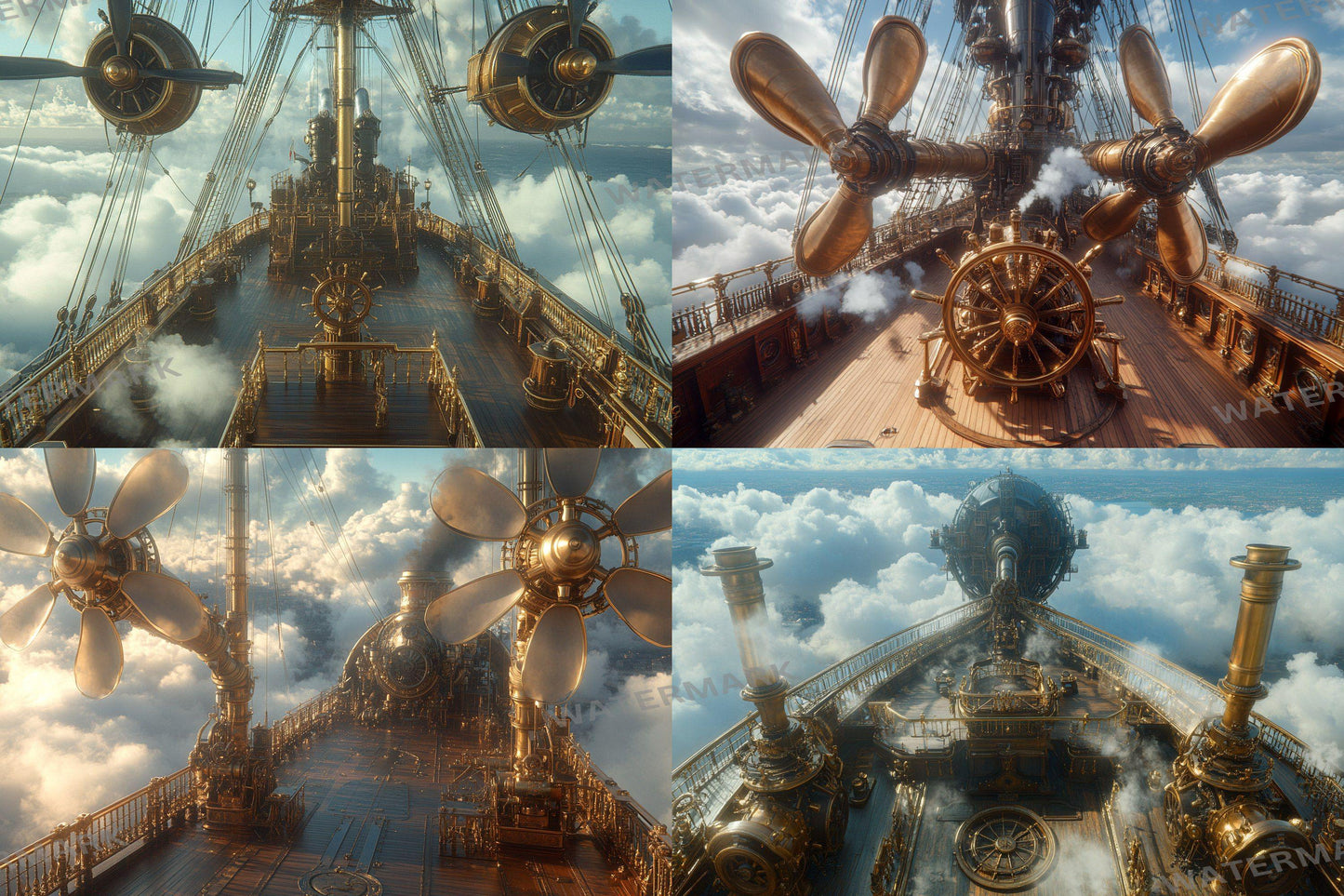 Airship Deck Digital Backdrops - Steampunk Sky Junk Journal & Scrapbook Papers - Fantasy Airship Backgrounds - Photo Overlays - Steampunk
