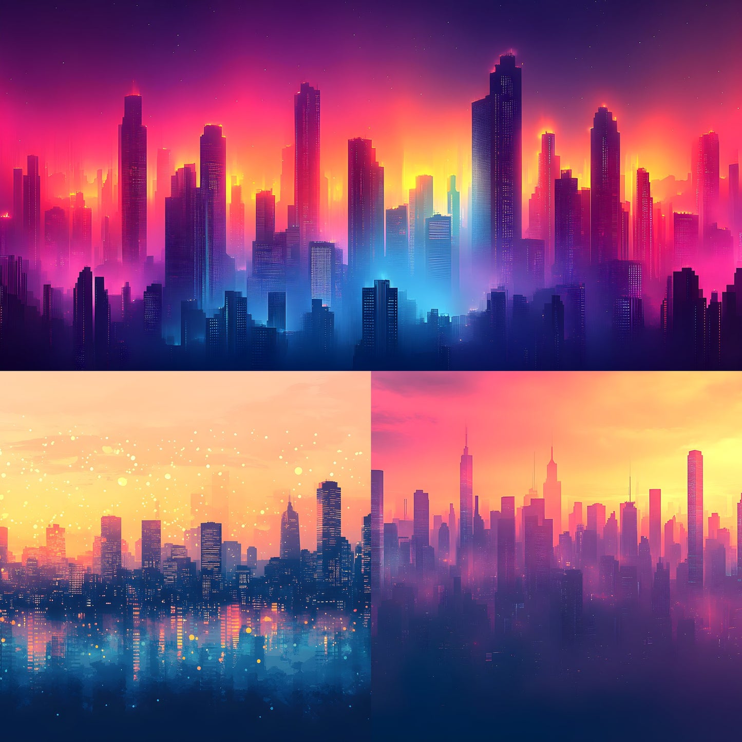 Abstract Cityscape Digital Backdrop Bundle, Skyline Photography Backgrounds for Composites, Urban Fantasy Photo Overlays, Images
